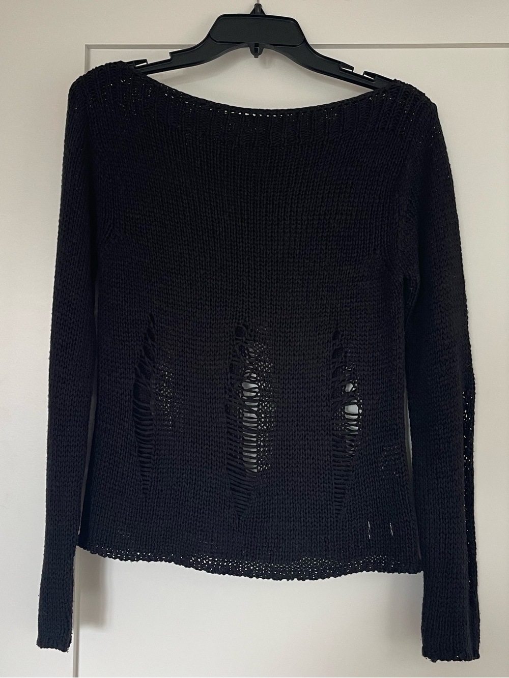 Women's Black Distressed Crewneck Sweater